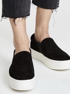 Vince Black Suede Slip-On Platform Sneakers